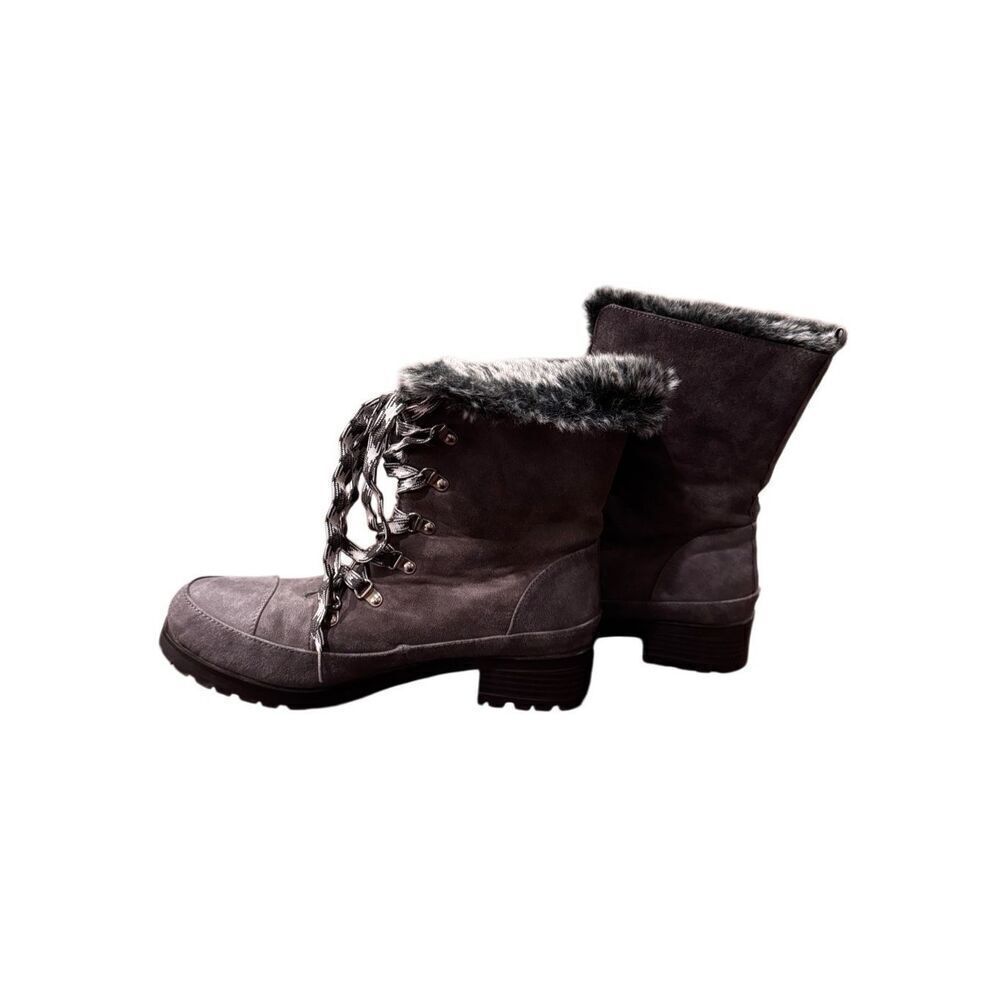 JustFab gray lace up faux leather and fur boots (10)